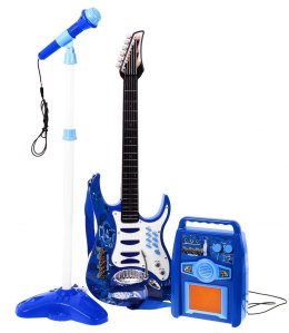 Gitara z akcesoriami dla dzieci 6+ Niebieski zestaw muzyczny Wzmacniacz + Mikrofon