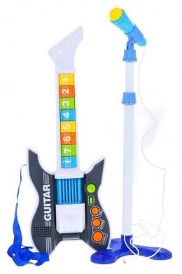 Kolorowa Gitara elektryczna dla dzieci 3+ Mikrofon na statywie + Dźwięki Światła