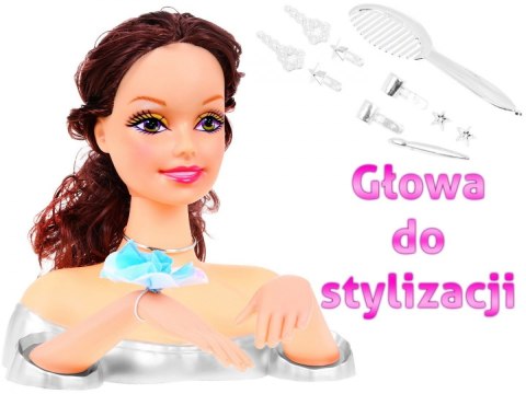 Lalka brunetka do stylizacji włosów dla dzieci 3+ Zestaw do czesania + Ozdoby akcesoria