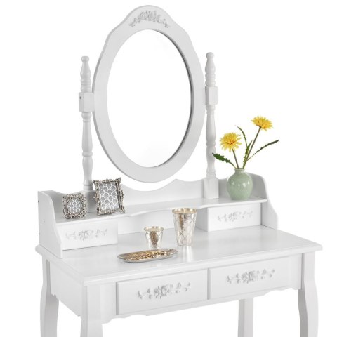 Toaletka biała MIRA lustro 4 szuflady + taboret