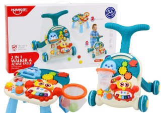 Chodzik Pchacz Edukacyjny Stolik 2w1 Panel Interaktywny Niebieski LEAN Toys