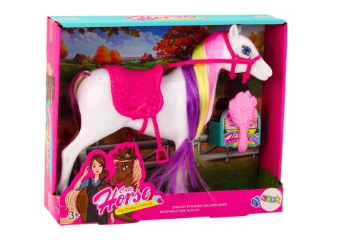 Figurka Konia Biały Koń Do Czesania Siodło Stajnia Farma Cute Horse LEAN TOYS