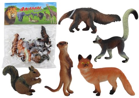 Figurki Zwierząt 5 Sztuk Wiewiórka Surykatka Mrówkojad Lis Lemur LEAN TOYS