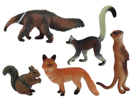 Figurki Zwierząt 5 Sztuk Wiewiórka Surykatka Mrówkojad Lis Lemur LEAN TOYS