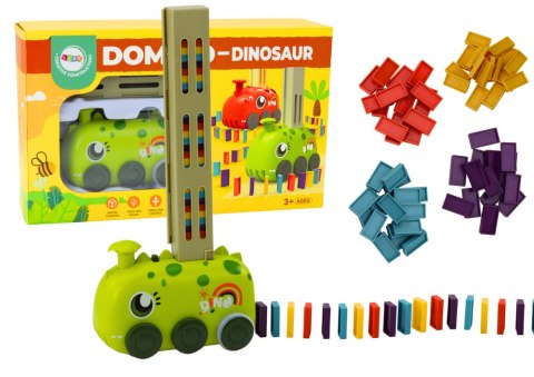 Autko Zielony Dinozaur na Baterie Układające Kolorowe Domino 4 Kolory Klocków LEAN Toys