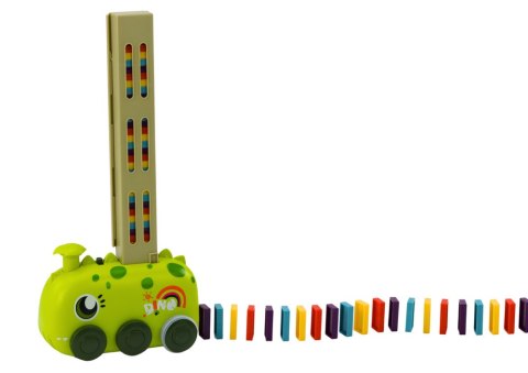 Autko Zielony Dinozaur na Baterie Układające Kolorowe Domino 4 Kolory Klocków LEAN Toys