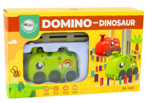 Autko Zielony Dinozaur na Baterie Układające Kolorowe Domino 4 Kolory Klocków LEAN Toys