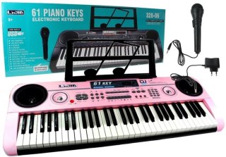 Keyboard Organy 328-06 Mikrofon Zasilacz Różowe LEAN Toys