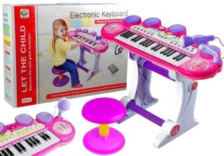 Organki Pianinko Mikrofon Stołek Porty USB Różowe LEAN Toys