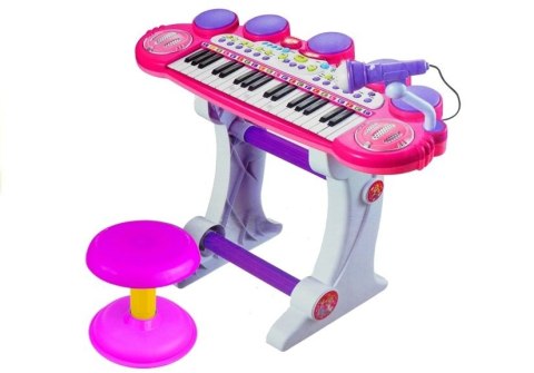 Organki Pianinko Mikrofon Stołek Porty USB Różowe LEAN Toys