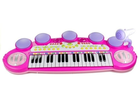 Organki Pianinko Mikrofon Stołek Porty USB Różowe LEAN Toys