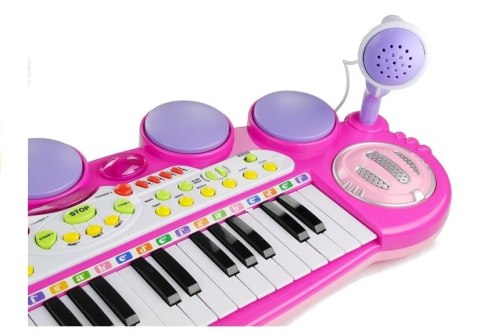 Organki Pianinko Mikrofon Stołek Porty USB Różowe LEAN Toys