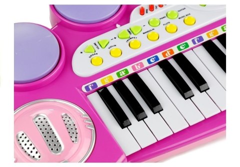 Organki Pianinko Mikrofon Stołek Porty USB Różowe LEAN Toys