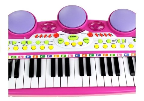 Organki Pianinko Mikrofon Stołek Porty USB Różowe LEAN Toys