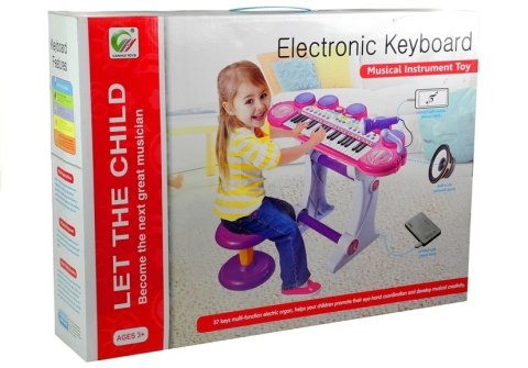 Organki Pianinko Mikrofon Stołek Porty USB Różowe LEAN Toys