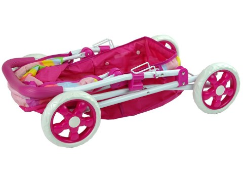 Wózek Spacerówka Dla Lalek Różowy z Kolorowym Daszkiem 66 cm LEAN Toys