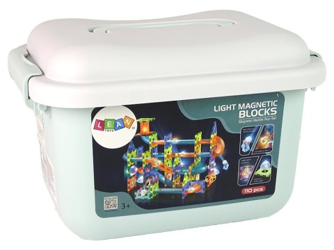 Zjeżdżalnia Dla Kulek Podświetlany Tor Klocki Magnetyczne 110 Elementów LEAN Toys