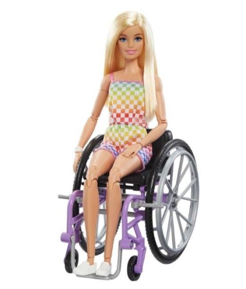 Lalka Barbie Fashionistas Na wózku strój w kratkę Mattel