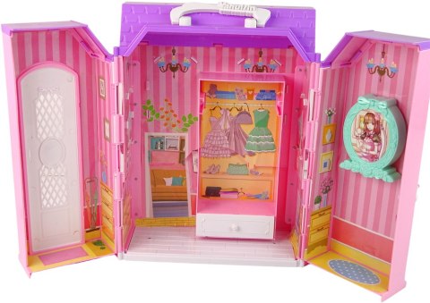 Domek dla Lalek Garderoba Szafa Lusterko na Baterie w Walizce LEAN Toys