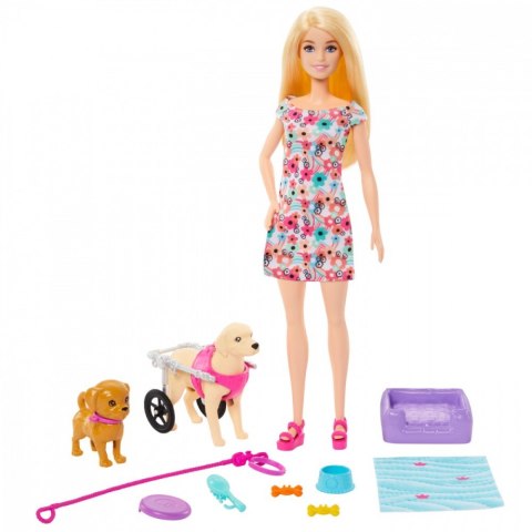 Lalka Barbie i piesek na wózku Mattel