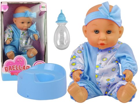 Lalka Bobas Niebieska Nocnik Siusia Pije Kokardka 24 cm LEAN Toys