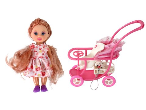 Zestaw Lalka Lucy W Ciąży Niemowlę Wózek Długie Brązowe Włosy LEAN Toys