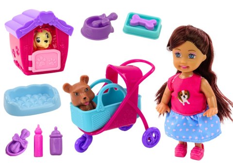 Laleczka Z Psami Lalka Piesek Buda Akcesoria Różowe Szczeniak 16 ele. LEAN Toys