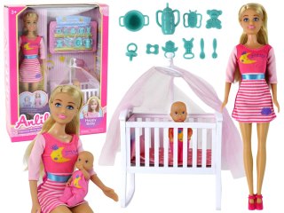 Lalka Anlily Mama z Dzieckiem w Łóżeczku Zestaw LEAN Toys