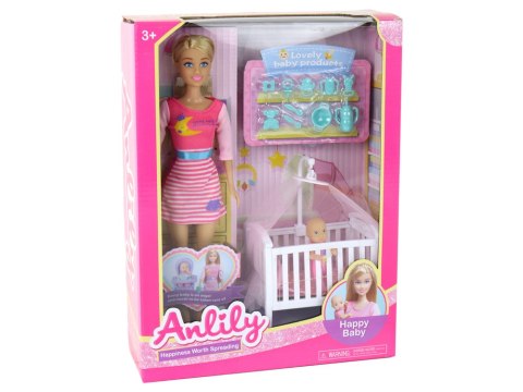 Lalka Anlily Mama z Dzieckiem w Łóżeczku Zestaw LEAN Toys