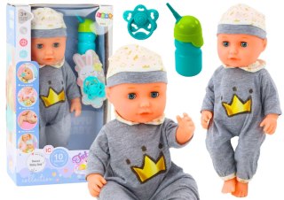 Lalka Bobas W Siwej Piżamce Siusiająca Butelka Smoczek Dźwięki LEAN Toys