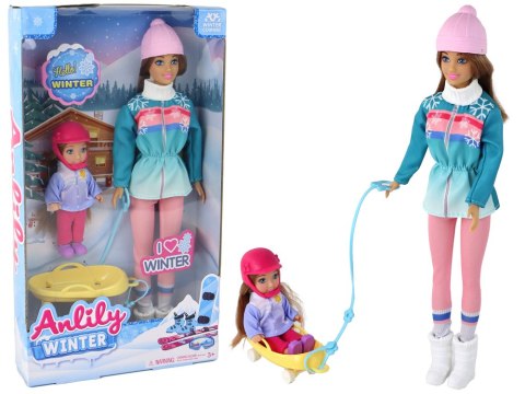 Lalki Anlily Mama Z Córką Na Sankach Zestaw Sanki LEAN Toys