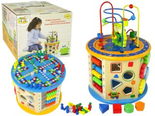 Edukacyjna Kostka Drewniana Sorter Labirynt Liczydło Gra Chińczyk Pionki LEAN Toys