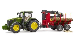 Traktor John Deere 7R 350 z przyczepą leśną BRUDER