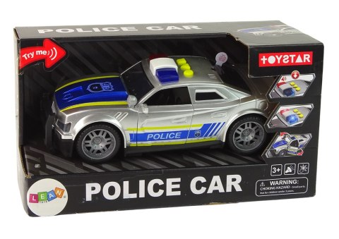 Auto Policja 1:14 Światła Dźwięki Srebrne LEAN Toys