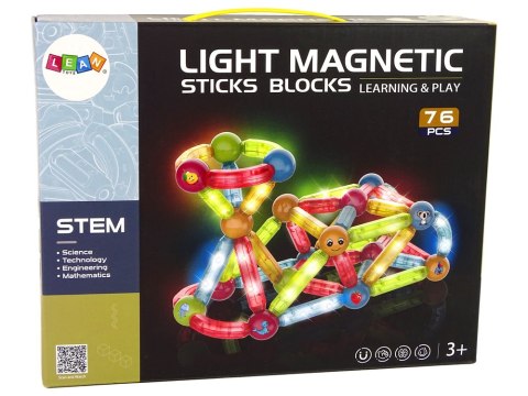 Świecące Klocki Magnetyczne Edukacyjne Zestaw 76 Elementów LEAN Toys