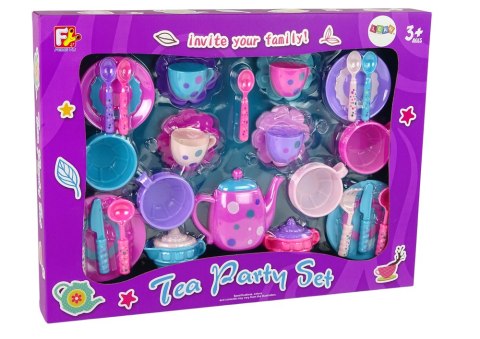 Zestaw Do Herbaty Filiżanki Talerzyki Sztućce Miseczki Fioletowe LEAN Toys