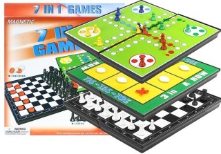 Gry 7w1 Zestaw Gier Planszowych Ludo Warcaby LEAN TOYS