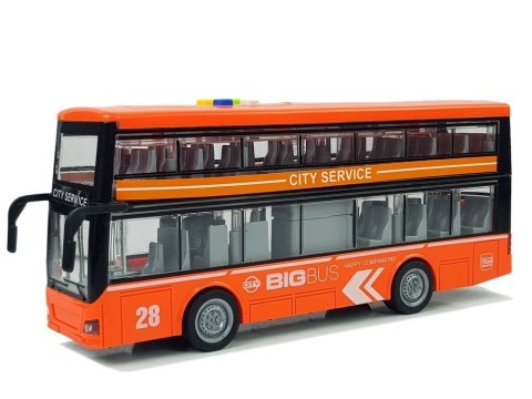 Autobus Dwupiętrowy z Napędem Frykcyjnym Dźwięk Światła 1:16 Pomarańczowy LEAN Toys