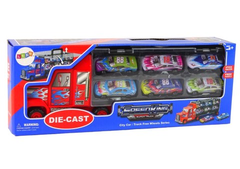 Zestaw Ciężarówka Transportowa Auta Wyścigowe 12szt. LEAN Toys