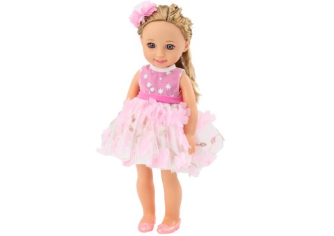 Lalka Różowa Sukienka Długie Włosy Spinka Szczotka 38cm LEAN Toys