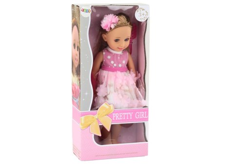 Lalka Różowa Sukienka Długie Włosy Spinka Szczotka 38cm LEAN Toys