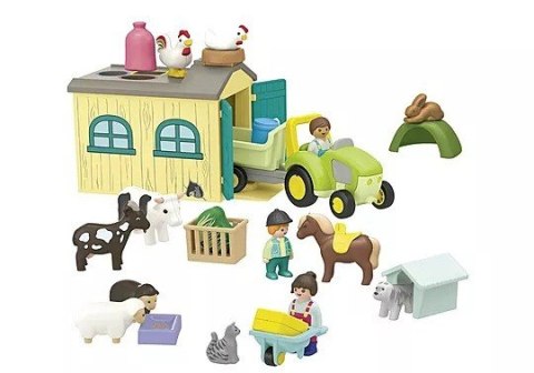 Zestaw z figurkami Junior 71656 Przygoda na gospodarstwie z traktorem, przyczepą i zwierzętami Playmobil