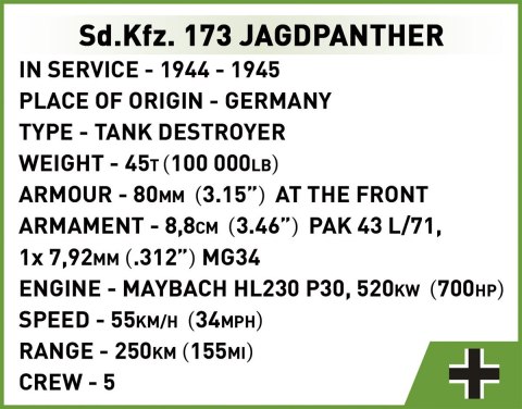 Klocki Historical Collection WWII Sd.Kfz.173 Jagdpanther 950 klocki Cobi Klocki