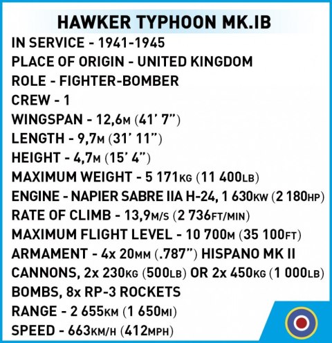 Klocki Hawker Typhoon Mk.1B Cobi Klocki