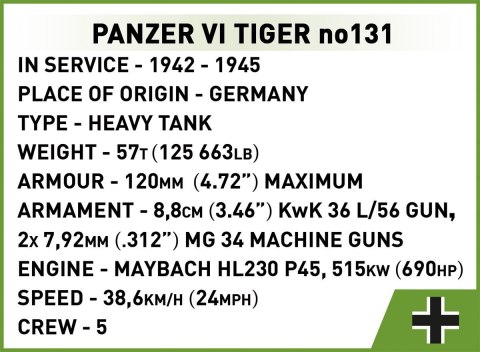 Klocki Panzer VI Tiger no131 Cobi Klocki