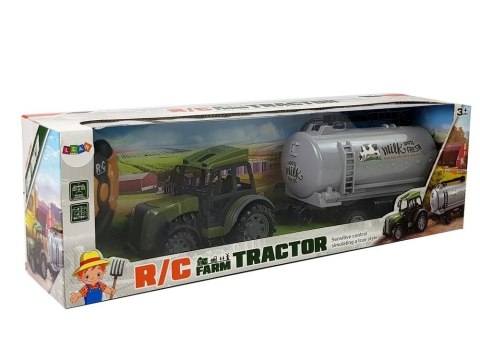 Zielony Traktor z Przyczepą Cysterna Na Mleko Zdalnie Sterowany 2.4G LEAN Toys