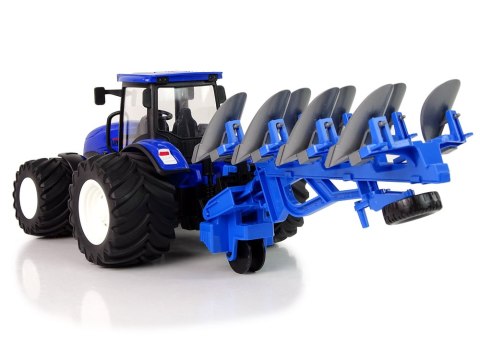 Traktor Zdalnie Sterowany 1:24 Niebieski Pług Metal LEAN Toys