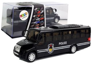 Autobus Policja Czarny z Napędem Frykcyjnym Na Baterie Dźwięk LEAN Toys