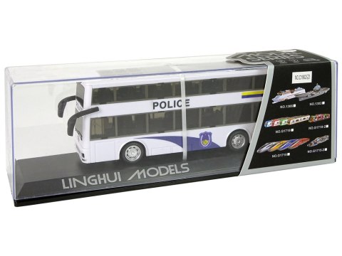 Autobus Policyjny Dwupiętrowy Biały z Naciągiem Dźwięk LEAN Toys