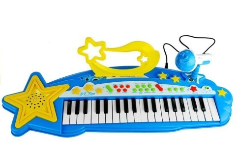 Duży Keyboard 37 Klawiszy MP3 + Mikrofon Niebieski LEAN Toys